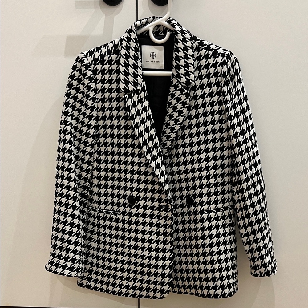 Anine Bing Black and White Houndstooth Blazer